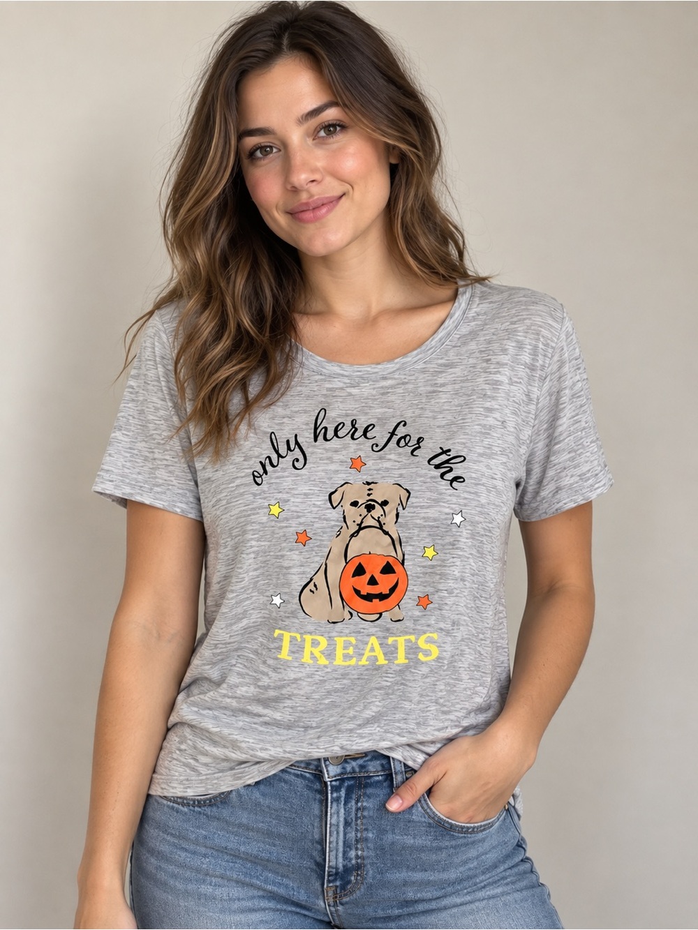 NWOT Jaclyn Intimates Womens Gray Halloween Bulldog Tee Medium